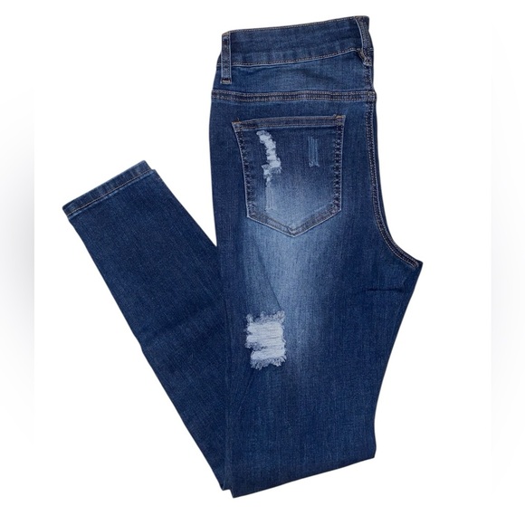 Muhadrs Distressed Women’s Jeans Skinny Fit Dark Blue Wash Size 8 - Picture 3 of 4